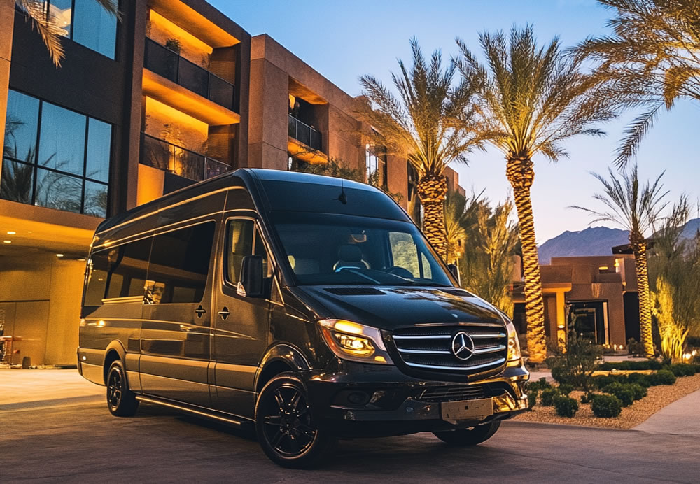 Mercedes Sprinter Van Rental for Going Out to Dinner in Phoenix Arizona: Luxury Group Transportation for Fine Dining